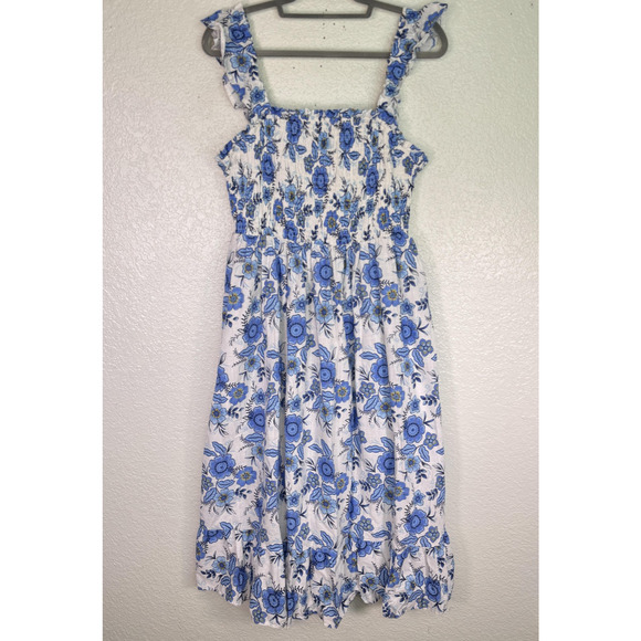 Haute Hippie Dress Womens 12 Floral Smocked Midi Ruffle Boho Mommy N Me NEW - Picture 1 of 12